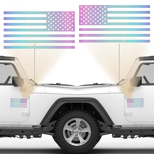 Image of Die Cut Subdued Hologram American Flag Sticker 3 inch X 5 inch Tactical Military Flag USA Decal - Set of 2 Waterproof Vinyl Car Window & Bumper Vinyl Decal for Truck, RV, Laptop, Hard Hat & Helmet
