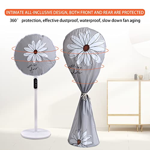 Cuayaes Fan Dust Cover Waterproof Dustproof Fan Cover, 2 Pack Washable Standing Round Fan Dust-Proof Cover, Household Floor Fan Cover Protective Cover (Gray Sun Flower) #TOP6