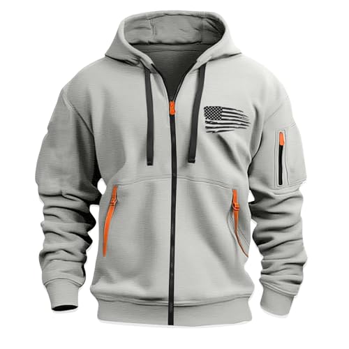 Men Hoodies Full Zip Hooded Sweatshirt American Flag Long Sleeve Coats Trendy Casual Jackets with Pocket