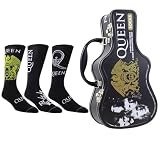 PERRI'S SOCKS Queen Guitar Tin Sock Box - Licensed Queen Merchandise for Women and Men, 3 Pairs of Printed Crew Socks, Size 7-12, Breathable Fabric, Unisex