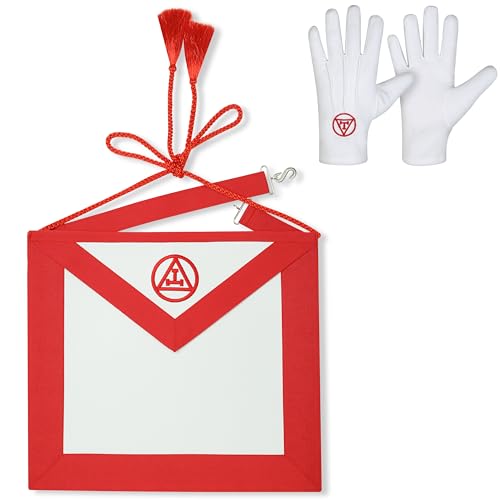 Generic Royal Arch Red Embroidered Synthetic Leather Apron & Gloves Set