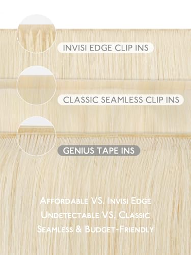 Image of WENNALIFE Invisible Edge Seamless Clip in Hair Extensions Real Human Hair | 16'' 130g 7pcs White Blonde. Ultra-Thin PU Weft, Easy, Comfortable Clip in Luxury Remy Hair Extensions