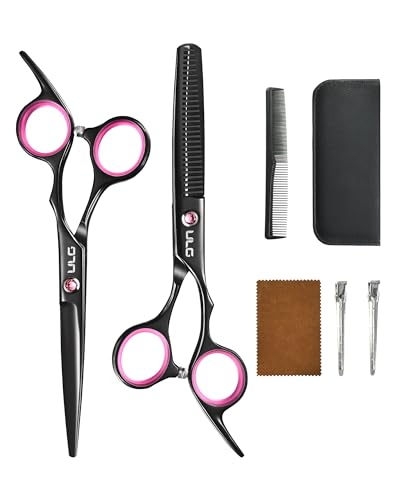 Image of ULG Hair Cutting Scissors Thinning Shears Kit Professional Barber Hairdressing Texturizing Salon Razor Edge Scissor Japanese Stainless Steel 6.5 inch Black