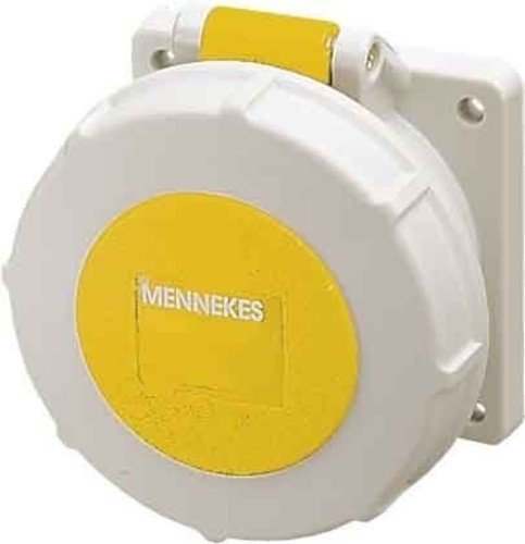 MENNEKES217A Panel Mounted Socket, IP 67 Protection, 4 hours Earth Position, 3 Pole, 16 A Current, 110V, Yellow