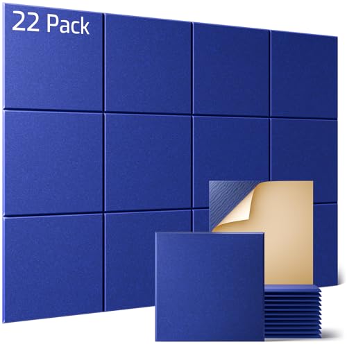Sonicism 22 Pack Acoustic Wall Panels with Self-Adhesive, 12" X 12" X 0.4" Sound Proof Foam Panels, Decorative Soundproof Wall Panels, Sound Proof Absorbing Tiles for Home & Offices, Blue