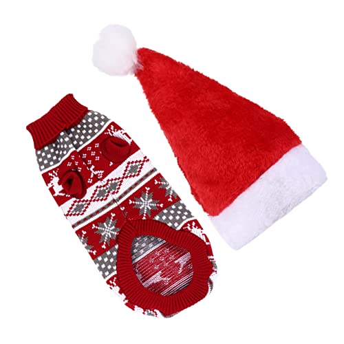 Pull de noël pour chien et son chapeau renne | Costume d'hiver 2 pièces pour chiot