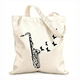 AILOONG Saxophon Jazz Musikinstrumentenladen Schmetterlinge Einkaufstasche aus Baumwoll-Canvas 12 oz dickes Gewebe Als Geschenktasche verwendbar 25x30cm Klein