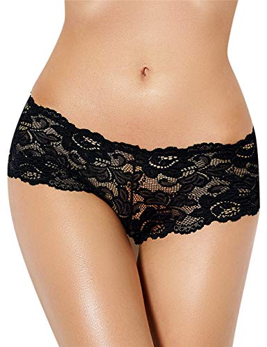 Women Plus Size Cheeky Panties Sexy Lace Boyshorts Underwear Black 6X-Large