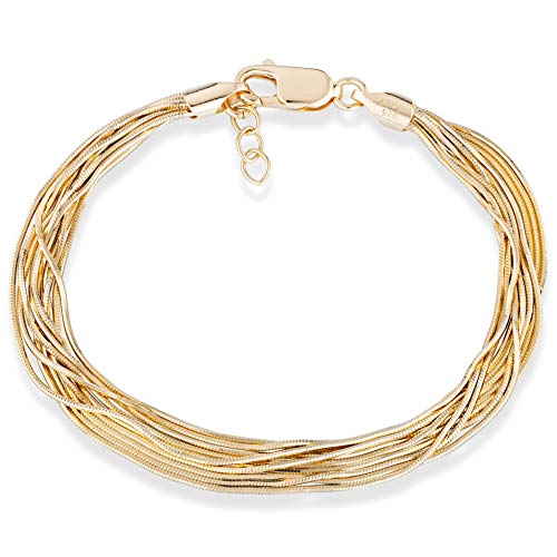MiaBella 18K Gold Over 925 Sterling Silver Italian Multi-Strand Diamond-Cut Solid Snake Chain Bracelet for Women Adjustable Length 6.5, 7, 7.5, 8 Inch 925 Made in Italy (7.0