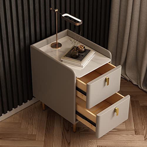 Table de chevet moderne à 2 tiroirs compacte en cuir orange - 5