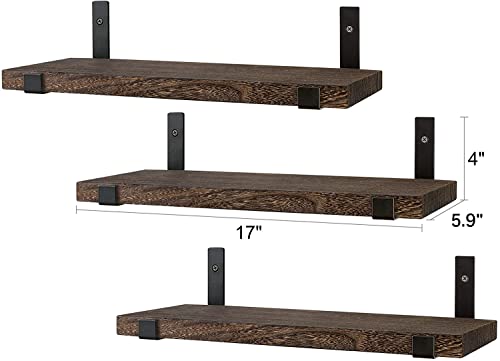 Mkono Rustic Wood Floating Shelves Wall Mounted Shelving Set Of 3 Decorative Wall Storage Shelves With Lip Brackets For Bedroom, Living Room, Bathroom, Kitchen, Hallway, Office #TOP2