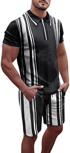 DUOWEI Mens Suit Cover Sets & Pants Striped with Pockets Sleeve Men’s Shorts Shirts 2-Pieces Summer Printed Mens 3 Piece Suit Black