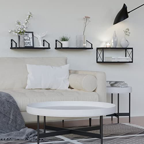 Richer House 2-In-1 Floating Shelves Wall Mounted Set Of 3, Rustic Wood Bathroom Shelves Over Toilet, Black Shelves For Wall Decor With Paper Storage For Bathroom, Bedroom, Kitchen - Black #TOP6