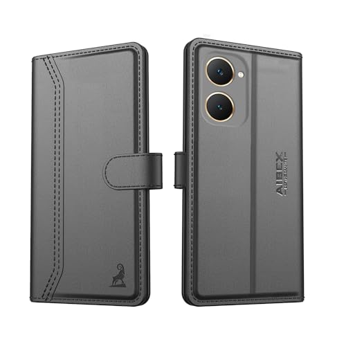 Image of AIBEX Compatible for iQOO Z9 Lite 5G / Vivo Y28S 5G / Vivo T3 Lite 5G / Vivo Y18 4G / Vivo Y18e 4G / Vivo Y18i 4G Flip Cover Leather Finish | Inside TPU with Card Pockets | Wallet Stand -Black