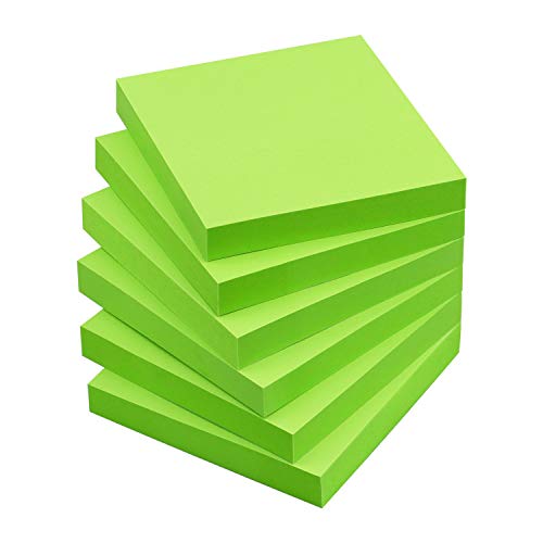 Sticky Notes 3x3 Self-Stick Notes Pads with 6 Bright Colors, Easy to Post for Office, Shool, Home, 6 Pads/Pack, 100 Sheets/Pad(Green)
