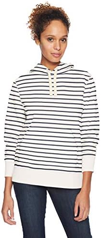 Amazon Essentials Women's French Terry Fleece Pullover Hoodie (Available in Plus Size), White, Stripe, Small