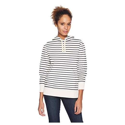Amazon Essentials Sweat à Capuche en Polaire Coupe Standard (Disponible en Grande Taille) Femme, Blanc Rayures, S