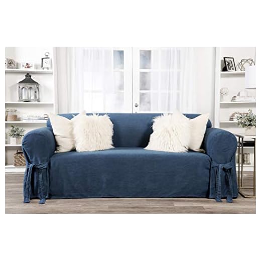 Classic Slipcovers one Piece Sofa slipcover, Denim Blue