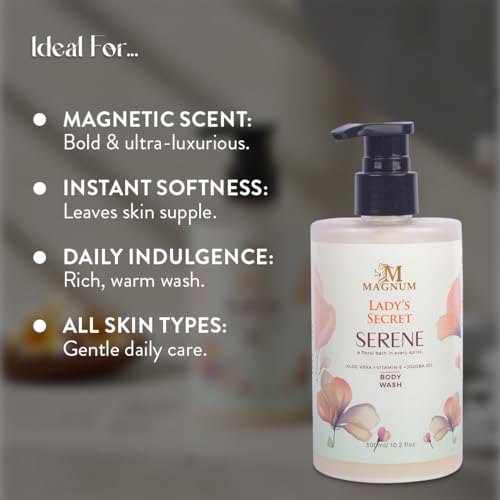 Image of Magnum Lady's Secret Serene Body Wash 300ml - Hydrating Shower Gel with Aloe Vera, Jojoba Oil & Vitamin E | Shower Gel For Women | for All Skin Types