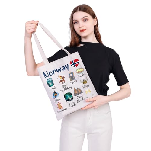 MEIKIUP Norwegian Gift Norwegian Landmarks Souvenir Tote Bag Norway Viking Shoulder Bag Northern Europe Travel Souvenir Gift (Norway Tote Bag) by MEIKIUP - Used condition - Image 2