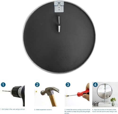 Hibtn Circle Mirror 50cm, Round Mirror Wall Mounted Mirrors Wall, HD Glass, Modern Stylish Design for Bathroom, Bedroom, Living Room, Silver