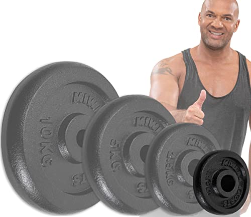Miweba Sports Hantelscheiben Set HSG12 | 𝐏𝐫𝐨𝐟𝐢 Hanteln - Hantelscheibe - Hantel Scheiben - Gusseisen Gewichte - Ø 30/31 mm - Hantelset - Gewichtsscheiben - Hantelgewicht - Plates (4X 1.25 Kg)