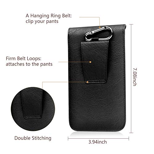 Techcircle Cell Phone Holster Pouch Case For Men, Universal Small Phone Wallet With Detachable Hook Belt Loop For Apple Iphone X/Xr/Xs Max / 8 Plus, Galaxy S10 / S9 Plus, Google Pixel 3 Xl, Black #TOP1
