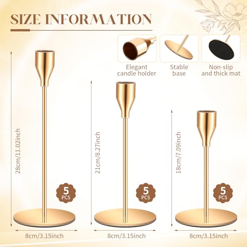FillTouch 30 Pcs Gold Candlestick Holders with Flameless LED Candles Bulk Includes 15 Metal Candle Holders and 15 Battery Operated Taper Candles for Wedding Valentines Table Centerpieces Home Decor by FillTouch - Image 5