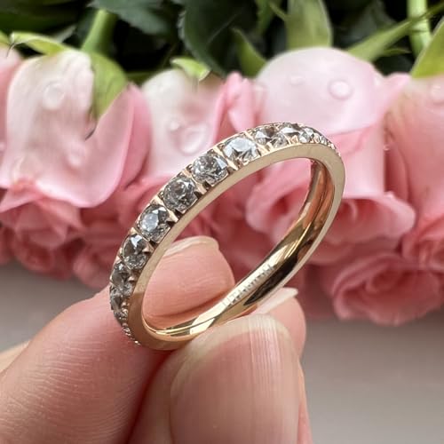 3mm Silver/Black/Gold/Rose Gold Stackable Titanium Rings for Women Cubic Zirconia Engagement Promise Eternity Wedding Bands Comfort Fit4