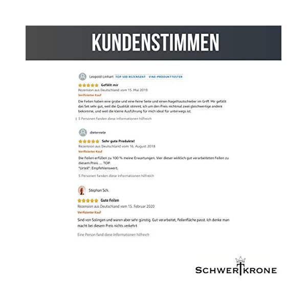 Schwertkrone Hochwertige Nagelfeile/Solingen Set 4-teilig Saphirnagelfeile Fein/Grob in 4 Größen/Maniküre und Pediküre – Bild 6