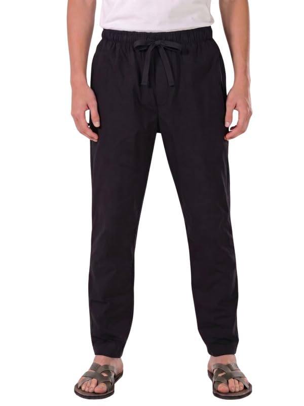 Men's 100% Cotton Lounge Pyjama Pants - Black Solid | No Marks Elastic, Invisible Left Zipper Pocket, Dual Side Pockets, Drawcord | Night Pants, Lower for Men, Leisure Wear-image-41