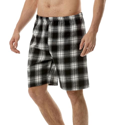 Lu's Chic Men's Soft Pajama Shorts Mid Rise Flannel Lounge Bottoms Comfy Plaid Printed Elastic Waist