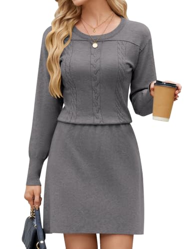 Image of heekpek Winter Jumper Dresses Women Elastic Knitted Dress (Dark Grey, L)