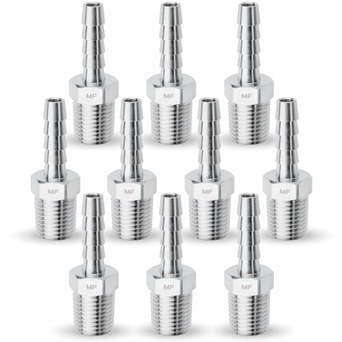 MAACFLOW MAACFLOW Stainless Steel 1/4" Male NPT to 1/4" Hose ID Barb Barbed Hose Fitting Adaptor Connector (Pack of 10)