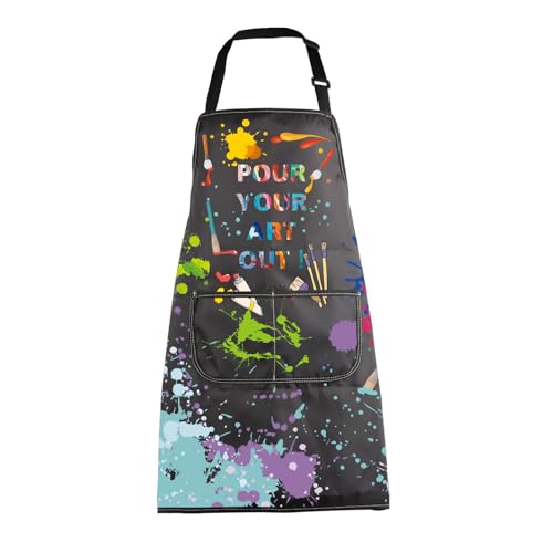 MBMSO Painting Artist Apron with Pockets Artist Painter Gifts Art Lover Gift for Art Teacher Student Painter Apron Waterproof (Pour Your ART Out Apron)