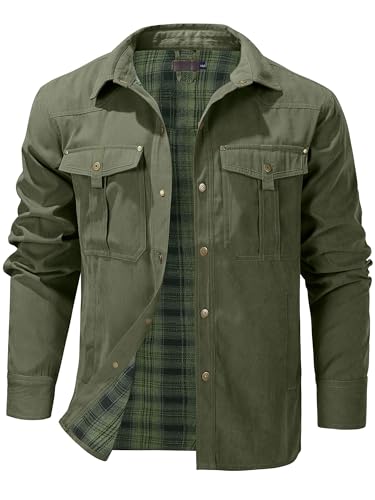 Mr.Stream Men's Lightweight Long Sleeved Snap Plaid Western Cowboy Flannel Lined Shirts Jackets 3268 Green XL