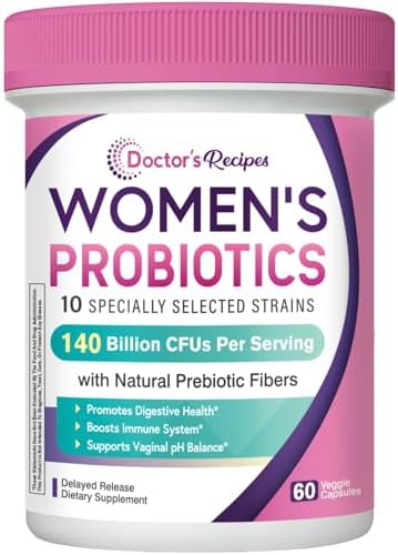 Doctor’s Recipes Probiotics for Women, Organic Prebiotics and Probiotics for Digestive Health, Vaginal Health, 140 Billion CFU, 10 Strains, Shelf Stable, 60 Capsules