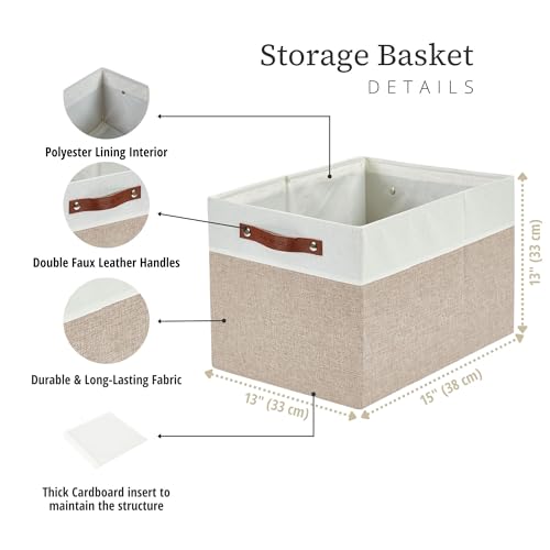 Image of DECOMOMO Cubby Storage Bins | 13x15x13inch Fabric Storage Cubes for Kallax Shelves Cloth Nursery Decorative with Handles (Beige and White, 13x15x13- 3P)