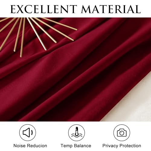 Image of StangH Red Velvet Curtains 102 Inches Long for Grand Hall, Extra Thick Red Drapes for Tall Windows, Thermal Insulated Window Decor with Back Tab & Hook Belt, W52 x L102, 2 Panels