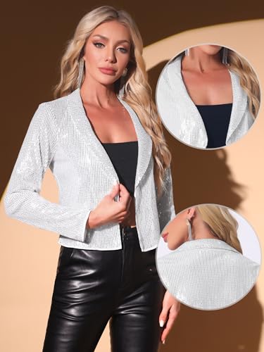 Image of Allegra K Sequin Blazer for Women's Open Front Party Sparkly Bolero Shrug