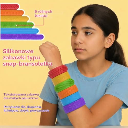 Teksturowane bransoletki dla dzieci i dorosłych, 6 sztuk, zabawki antystresowe, zabawki sensoryczne dla dzieci z autyzmem, ADHD Anxiety Aid, nagrody klasowe, do biura, dla chłopców i dziewczynek