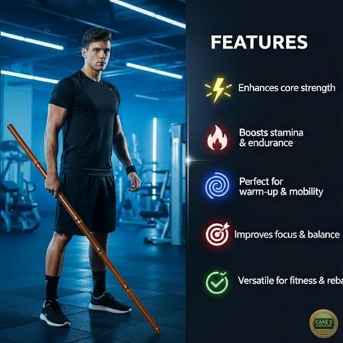 Image of Bamboo Wooden Yoga Stick, Brown, 5 Feet, for Walking, Balance, Strength Training, Stretching & Physical Rehabilitation
