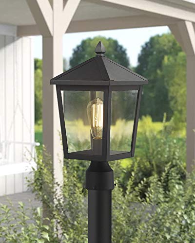 Image of zeyu Outdoor Post Light, 16 Inch Exterior Pole Light Pillar Lantern with Clear Glass Shade and Black Finish, 20076P