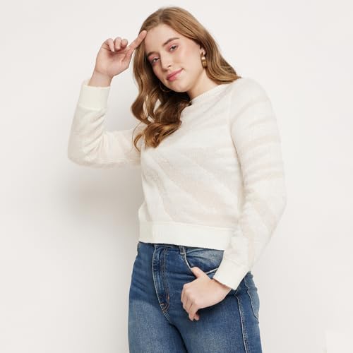Image of Madame Women Solid Off White Sweater
