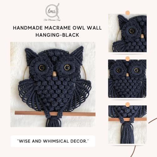 Image of tms Bohemian Owl Macrame Wall Hanging - 12 x 23 Inch - Handcrafted Boho Home Decor with Natural Elements - Boho Chic Accent for Home, Office, or Living Room (BLACK)
