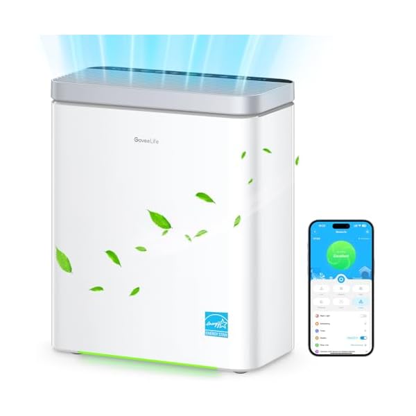 GoveeLife Smart Air Purifier for Large Home Rooms, Covers up to 1046 ft², PM2.5 Monitor, HEPA Sleep Mode, 3-in-1 Filter Air Purifier with App and Alexa Control for Pet Hair, Odors, Pollen and Smoke
