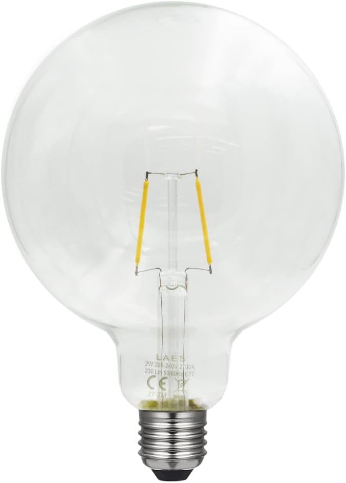 LAES Globe LED Filament Bulb, Crystal, E27, 2 W Amazon.co.uk Lighting