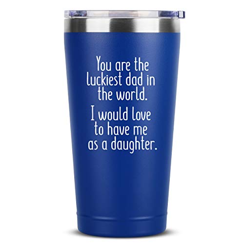 Luckiest Dad, Daughter - 16 oz Blue Insulated Stainless Steel Tumbler w/Lid Mug