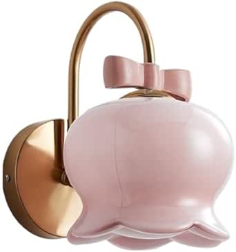 SWEMOPP Vintage Gold Milk Glass Wall Sconce Nordic Modern Flower Shade Cute Pink Wall Light ...