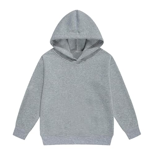 Sudaderas con capucha y sudaderas para niña, sudaderas de manga larga, color liso, ropa de ocio, acogedora sudadera con forro polar para niños pequeños hasta adolescentes, gris, 8-9 años